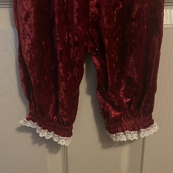 Vintage Girls Burgundy Evy Velour/Velvet Lace Jumper Jumpsuit 6-9 Months - Picture 4 of 6